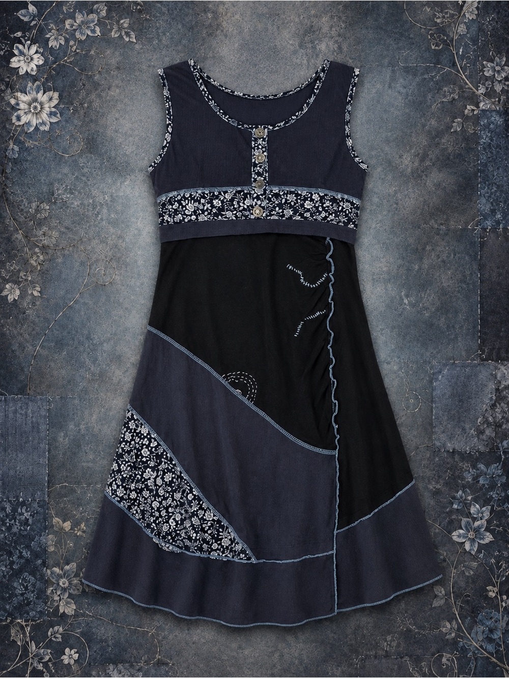 FORLA Paris Charcoal Patchwork Asymmetrical Dress | Avant-Garde Euro Boutique ♥︎
